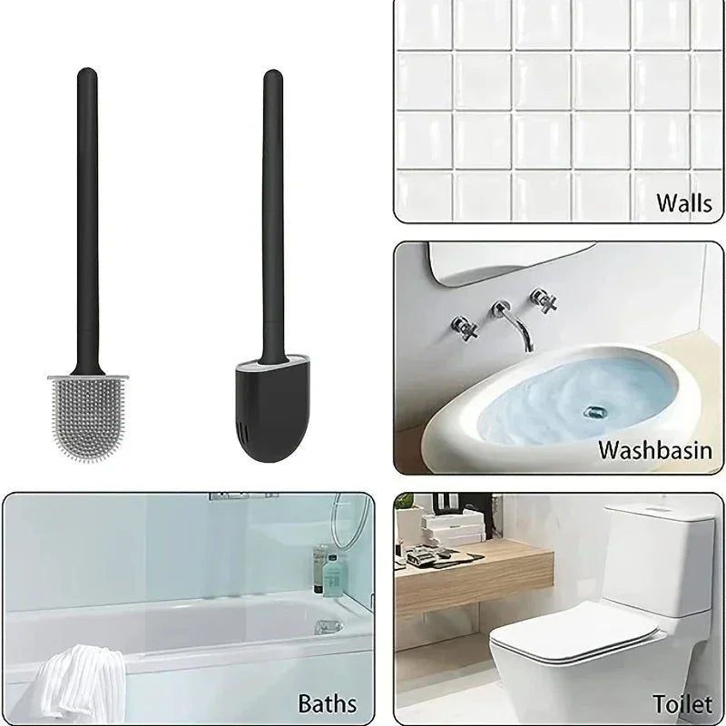 Brosse de Toilette en Silicone à Tête Plate – Brosse WC Flexible Murale avec Porte - Brosse pour Salle de Bain - SmartDeals