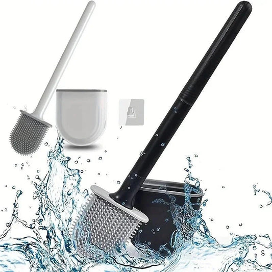 Brosse de Toilette en Silicone à Tête Plate – Brosse WC Flexible Murale avec Porte - Brosse pour Salle de Bain - SmartDeals
