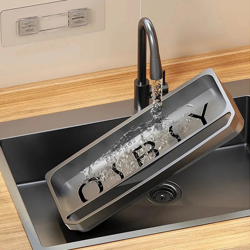 Organisateur d’Évier de Cuisine Auto - Drainant – Porte Éponge, Support à Torchons et Égouttoir à Savon pour Robinet - SmartDeals